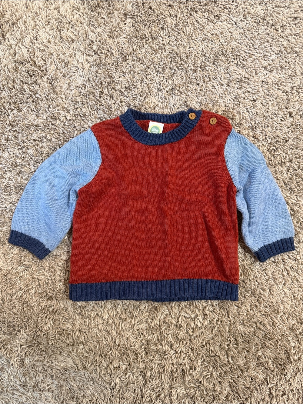 Little Me Rust & Light Blue Colorblock Knit Sweater